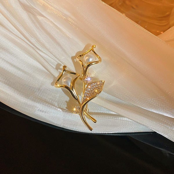 Brooch Fashion Lilium Design CZ Pearls BROOCH Carousel 2