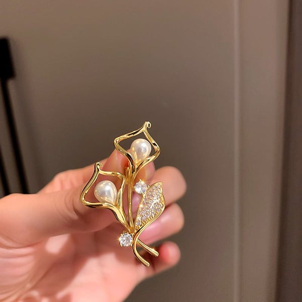 Brooch Fashion Lilium Design CZ Pearls BROOCH Carousel 4