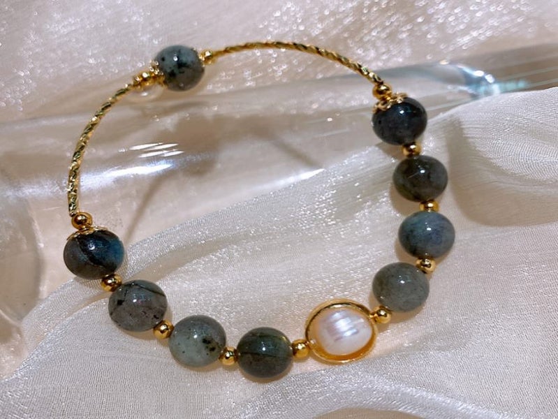 Bracelet Opal Fresh Water Pearls Yellow Gold Plated Adjustment Carousel 1