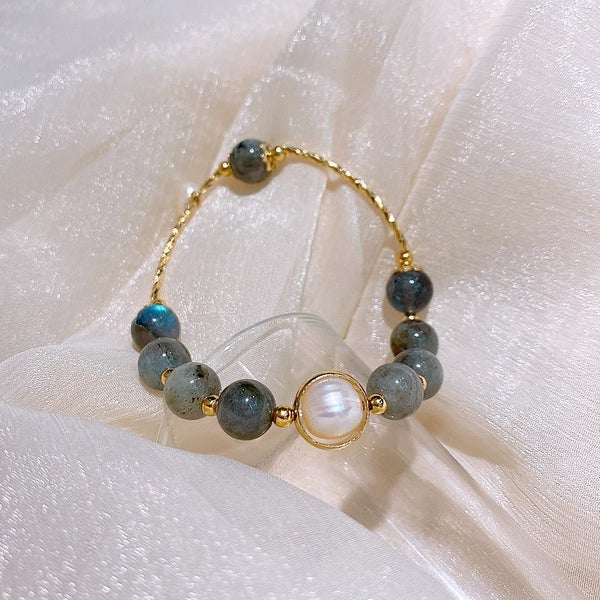 Bracelet Opal Fresh Water Pearls Yellow Gold Plated Adjustment Carousel 2