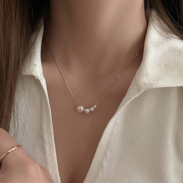 Necklace Simple Design Pearls Yellow Gold Plated Necklace Carousel 2