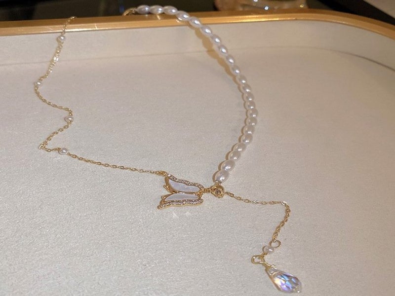 Necklace Cubic Zirconia Fresh Water Pearls Butterfly Necklace Carousel 1