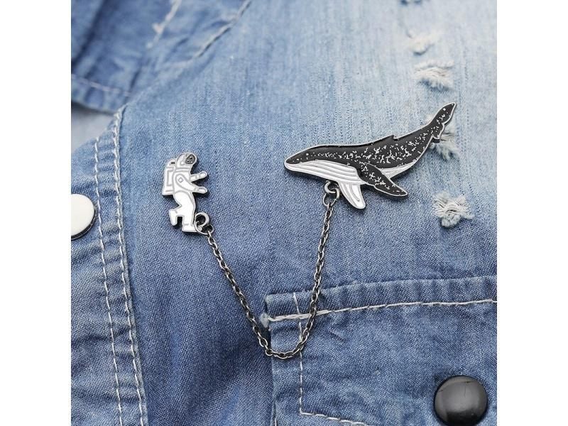 Fashion Cartoon Brooch Fish Badges Astronaut Dolphin Shark Whale Origami Crane Carousel 2