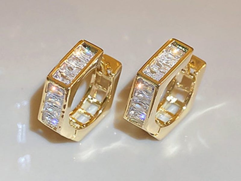 Hoops Hollowed Geometric Design CZ Studs Earrings Carousel 1