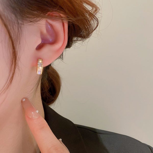 Hoops Hollowed Geometric Design CZ Studs Earrings Carousel 3