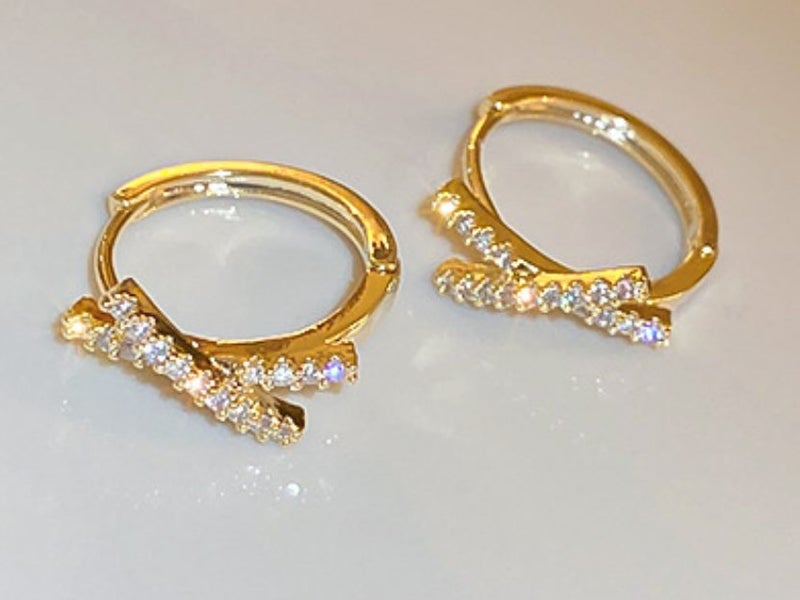 Hoop Earrings Gold Electroplated CZ Crossover Design Hoops Geometric Earrings Carousel 1