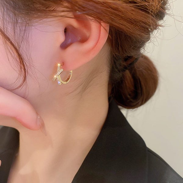 Hoop Earrings Gold Electroplated CZ Crossover Design Hoops Geometric Earrings Carousel 3