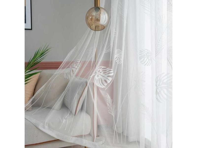 Modern Embroidered Tulle Window Curtains For Living Room Bedroom Leaf Sheer Carousel 1