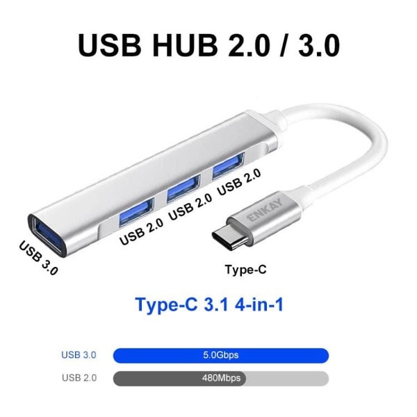 Enkay Type-C USB 4 Port Hub, 3 x USB 2.0, 1 x USB 3.0, Plug and Play Carousel 2