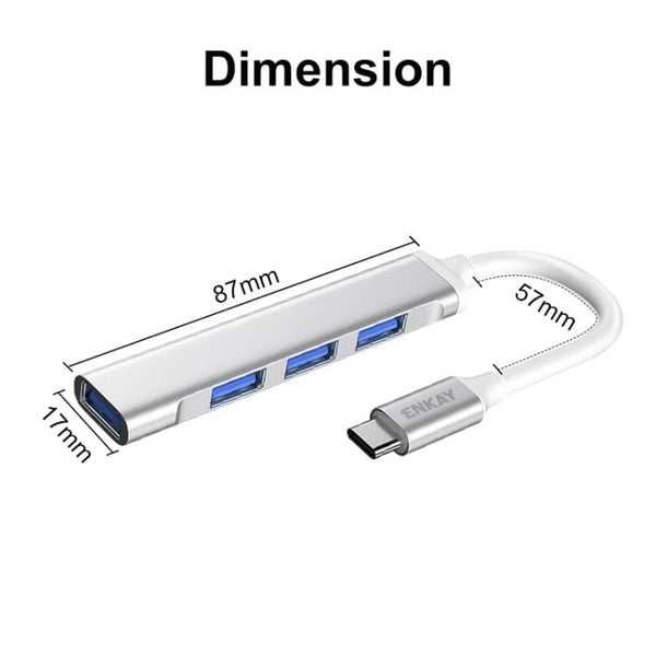 Enkay Type-C USB 4 Port Hub, 3 x USB 2.0, 1 x USB 3.0, Plug and Play Carousel 8