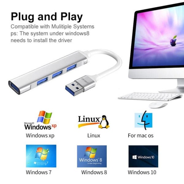 Enkay USB 4 Port Hub, 3 x USB 2.0, 1 x USB 3.0, Plug and Play Carousel 6