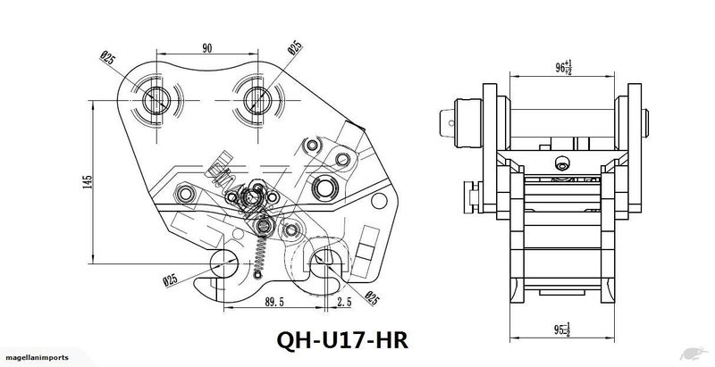 Quick Hitch for Kubota U17 pin diameter:25mmpin centers :90mm Link Width:96mm Carousel 2