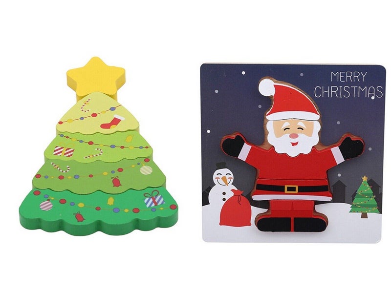 2Pcs Christmas Tree Santa Claus Puzzle Toys Kids Toddlers Early Education Toy Carousel 1
