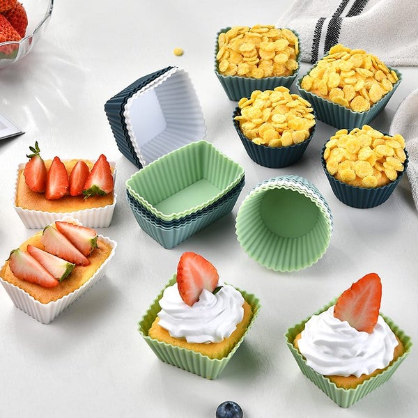 24Pack Reusable 3 Shapes Silicone Cupcake/Muffin Liners Molds Carousel 10