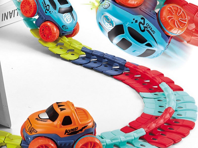 Set of 188Pcs Electric Bendable Race Car Track Toy LED Light Up Car Toy Carousel 2