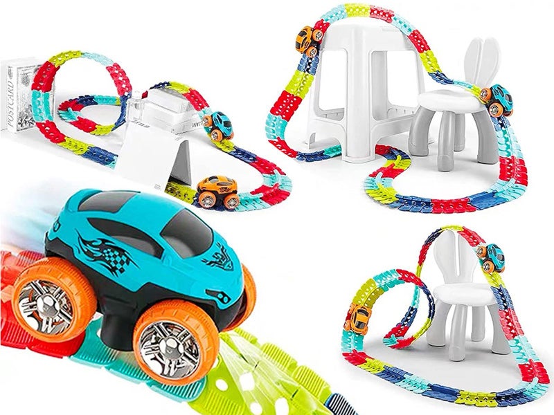 Set of 188Pcs Electric Bendable Race Car Track Toy LED Light Up Car Toy Carousel 5