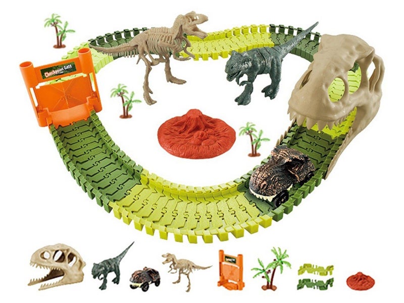 Set of 105Pcs Kids Dinosaur Theme Car Track Toys Set Car Race Toy Carousel 1