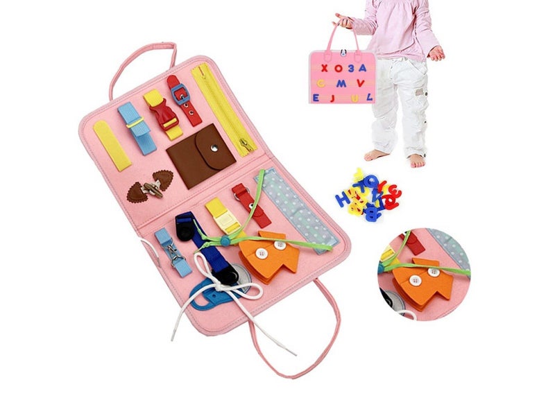 Montessori Busy Board Felt Toddler Sensory Board Toddler Educational Toy Pink Carousel 1