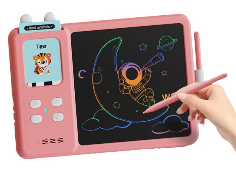 Kids LCD Writing Tablet Drawing Board with 224 Words Talking Flash Cards Pink Carousel 4