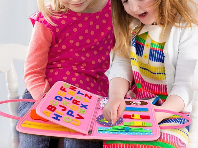Montessori Busy Board Toy Felt Toddler Travel Educational Toy Pink Unicorn Style Carousel 4