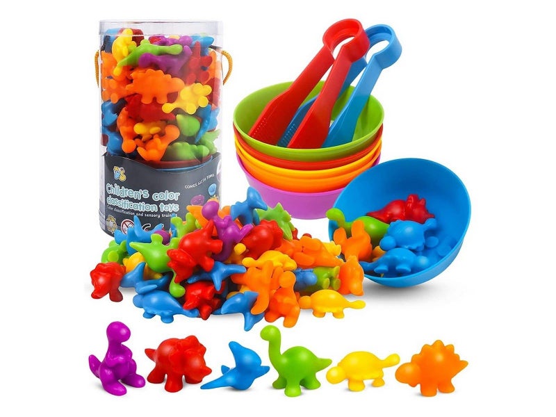 Kids Counting Dinosaur Toys Set Color Sorting Matching Game STEM Educational Toy Carousel 1