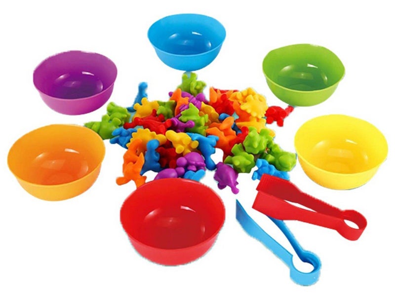 Kids Counting Dinosaur Toys Set Color Sorting Matching Game STEM Educational Toy Carousel 5