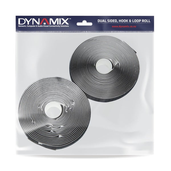 DYNAMIX Self Adhesive Hook & Loop Strap. 5M x 20mm, 1x Female & 1x Male Roll Carousel 1