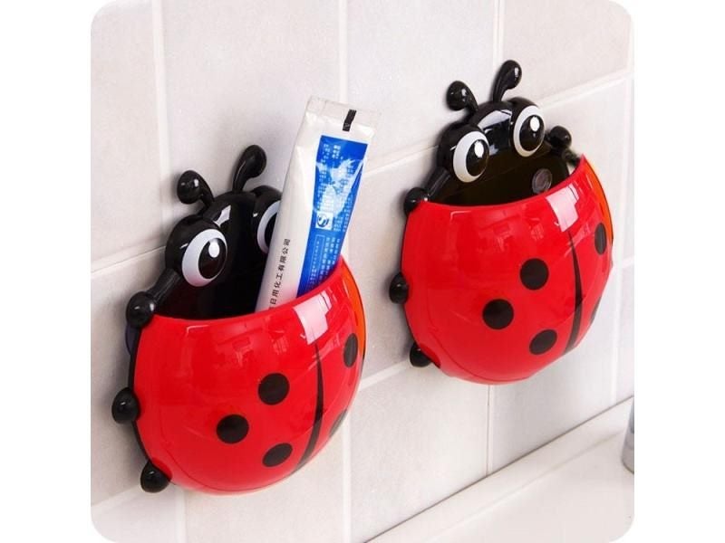 2pcs Toothbrush Holder Cute Ladybug Shape Suction Cup Creative Toothbrush Rack Carousel 1