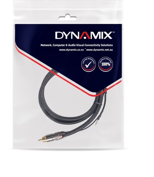 DYNAMIX 3m Coaxial Subwoofer Cable RCA Male to Male w/ Grounding Spade Connector Carousel 1