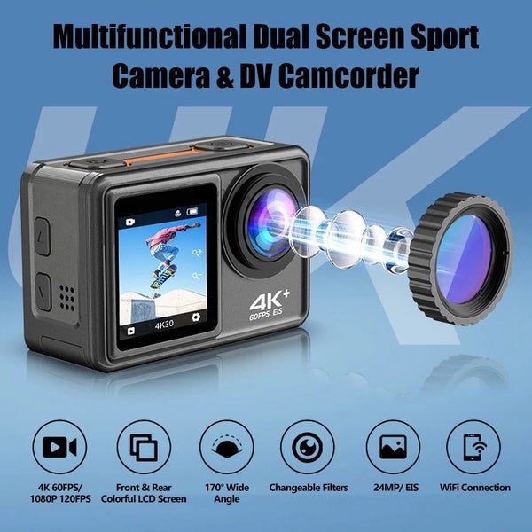 4K 27MP Dual Screen Sport Camera DV Camcorder 2.0 Inch Screen 170° Carousel 2