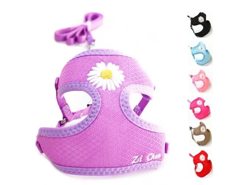 Puppy Harness Collar Cute Kitten Vest Harness Set Daisy Embroidery Cat Harness Carousel 1