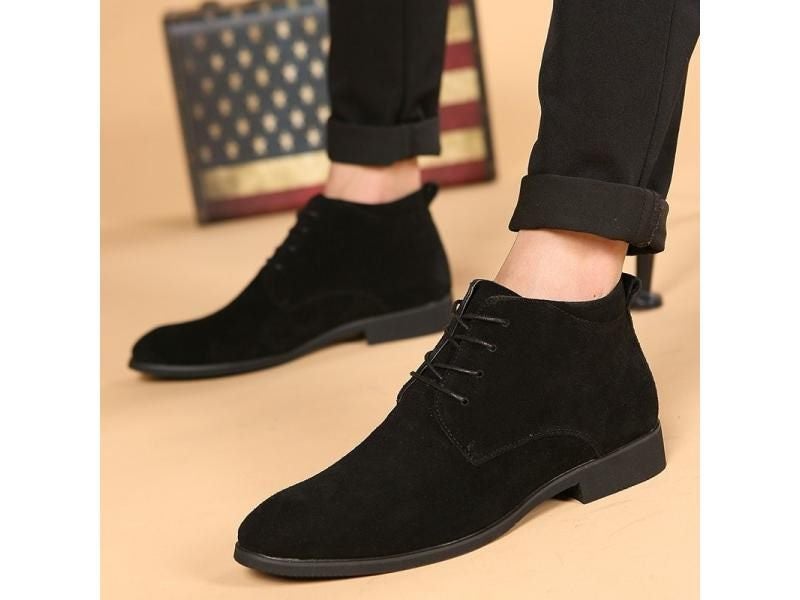 Men's Business Chukka High Top Casual Outdoor Leather Winter Boots Black Grey Carousel 1