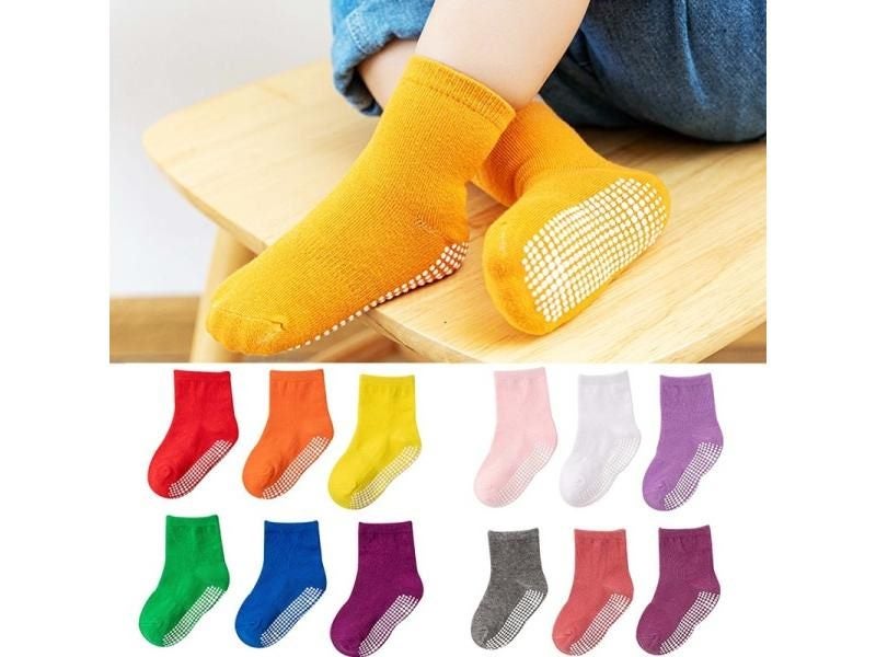 6 Pairs Spring Autumn Kids Anti Slip Solid Color Cotton Socks For Trampoline Carousel 2