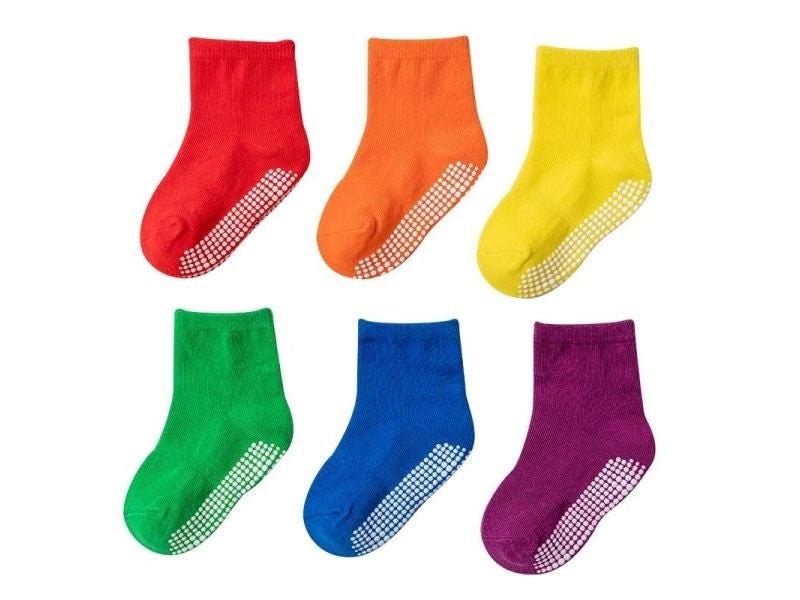 6 Pairs Spring Autumn Kids Anti Slip Solid Color Cotton Socks For Trampoline Carousel 1