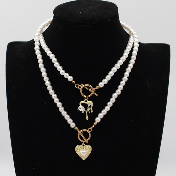 New Vintage Heart Butterfly Pendant Female Women Fashion Pearl Choker Carousel 2
