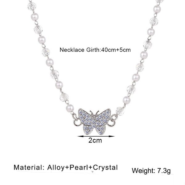 New Beads Neck Chain Butterfly Pendant Necklace Gentle Silvery Color Carousel 6