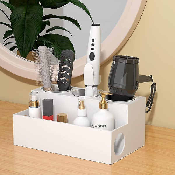 Hair Dryer Holder Hair Tools Organizer, White Acrylic Hair Dryer And Styling Rac Carousel 2