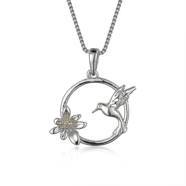 Hummingbird Flower Necklace 14k White Gold Plated Women Jewellery Carousel 1