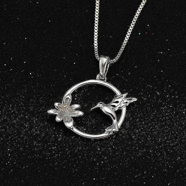 Hummingbird Flower Necklace 14k White Gold Plated Women Jewellery Carousel 2