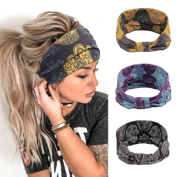 Earent Boho African Headbands Yoga Wide Knot Hair Bands Sweat Printed Headwraps Carousel 1