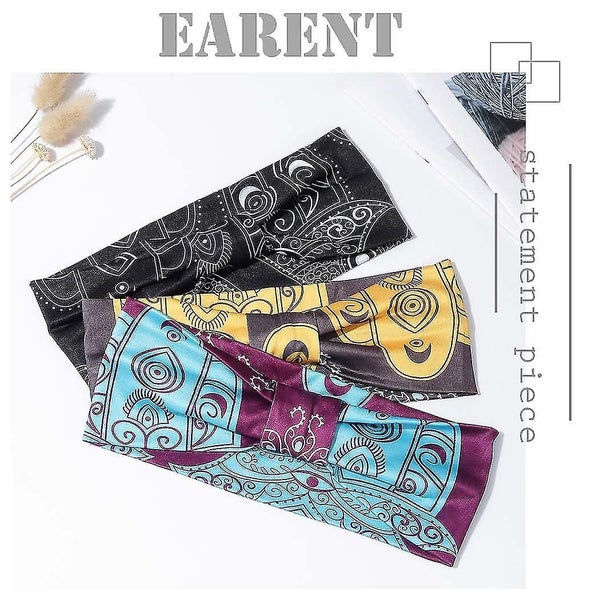 Earent Boho African Headbands Yoga Wide Knot Hair Bands Sweat Printed Headwraps Carousel 2