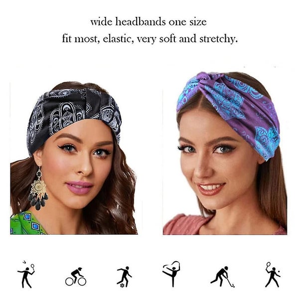 Earent Boho African Headbands Yoga Wide Knot Hair Bands Sweat Printed Headwraps Carousel 5