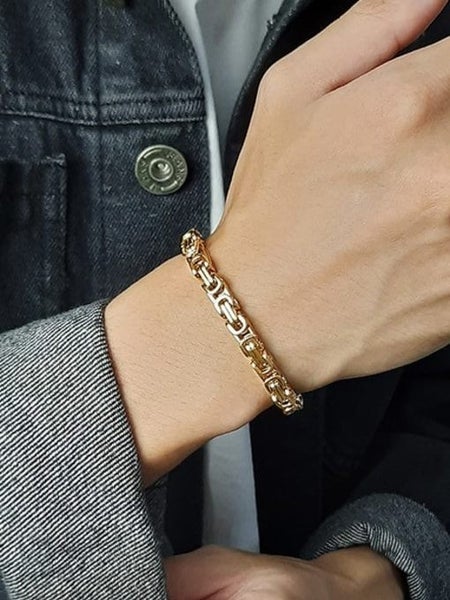 Men's Titanium Steel Byzantine Link Chain Bracelet in 18K Gold - SALE! Carousel 2