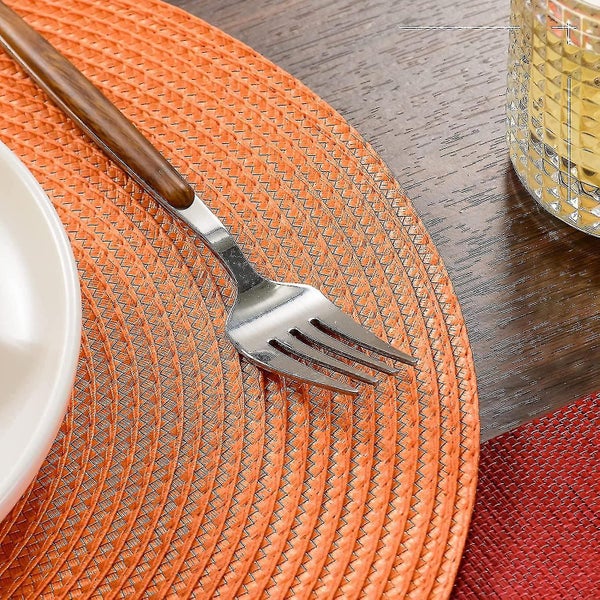 Dining Table Set Of 6 Orange Round Braided Placemats Compatible With Dining Tabl Carousel 5
