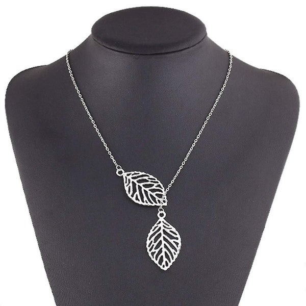 Leaf Necklace Twin Leaves Necklace Pendant Necklace Silver Simple Lariat Necklac Carousel 2