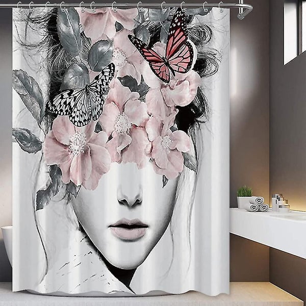 Floral Shower Curtain Women Aesthetic Shower Curtain Rose Flower Flower Butterfl Carousel 1
