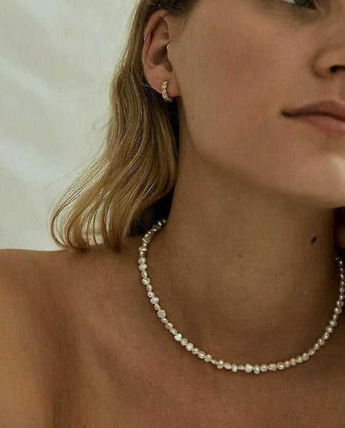 Pearl Choker Necklace 15" Pearl Chain 4mm Hand Selected Beads Dainty Small Carousel 1