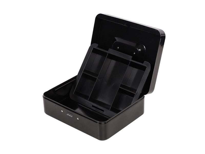 30x24x9cm Combination Lock Cash Box with Coin Tray Money Box Desktop Safe Black Carousel 4