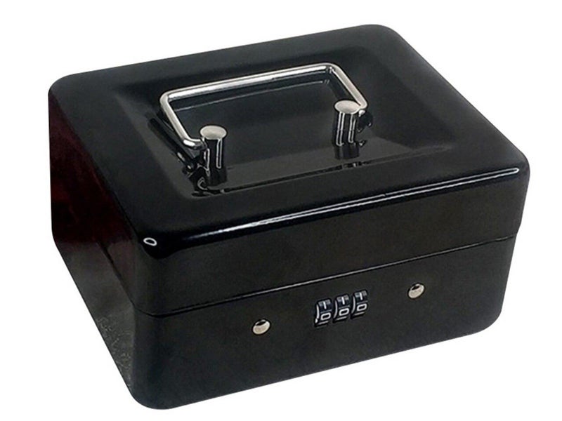 30x24x9cm Combination Lock Cash Box with Coin Tray Money Box Desktop Safe Black Carousel 1