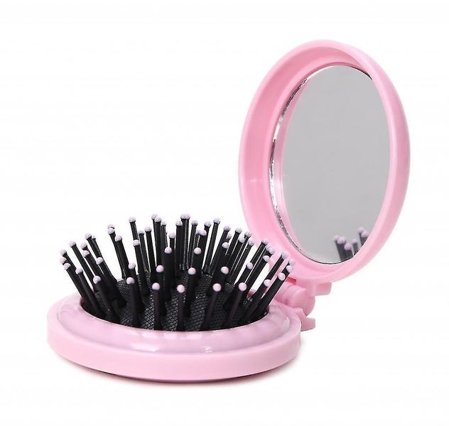 Mini Folding Hair Brush With Mirror, Compact Pop Up Pocket Brush, Small Travel S Carousel 1